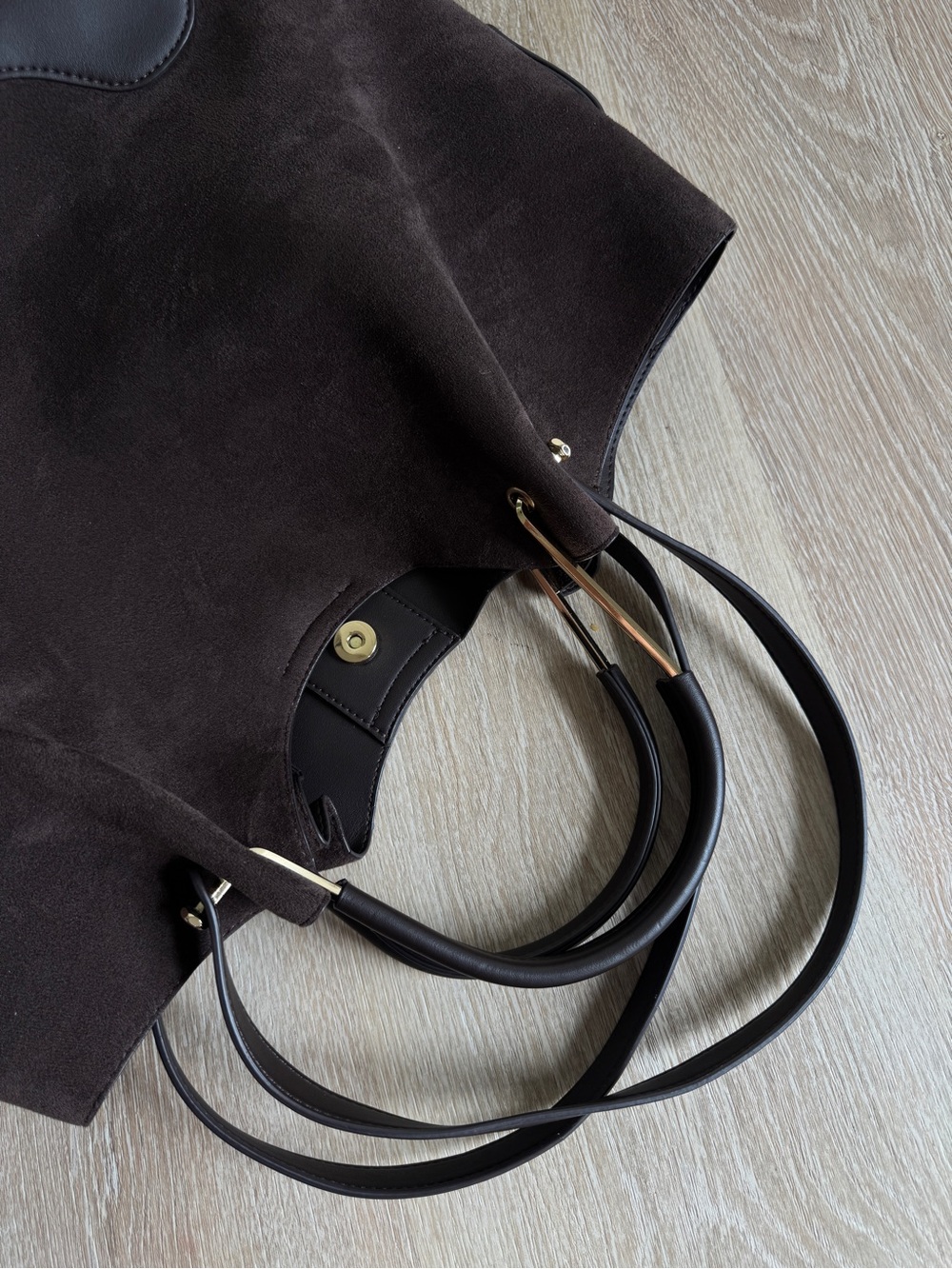 Sondra Roberts Dark Brown Suede & Leather Tote - Picture 4 of 5